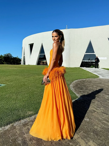 Charming Sleeveless Strapless Long Prom Dress with Pleated