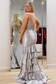 Chic Mermaid Round Neck Spaghetti Straps Sleeveless Sequins Appliques Pleated Lace Up Ruffles Tiered Prom Party Dress Formal Evening Gown Cocktail Dress