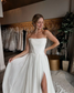 Chiffon A Line Strapless Corset Pleated Bridal Wedding Dresses with Split