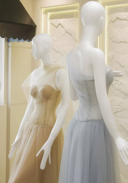 Classic A Line One Shoulder Blue Tulle Long Prom Dress Evening Dress