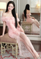 Classic Sheath Off the Shoulder Pink Lace Long Prom Dress Evening Dress
