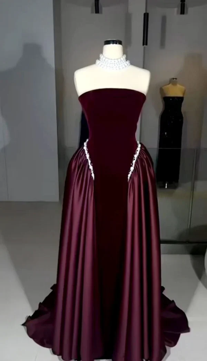 Classy A Line Strapless Sleeveless Lace Up Sweep/Brush Train Prom Dresses