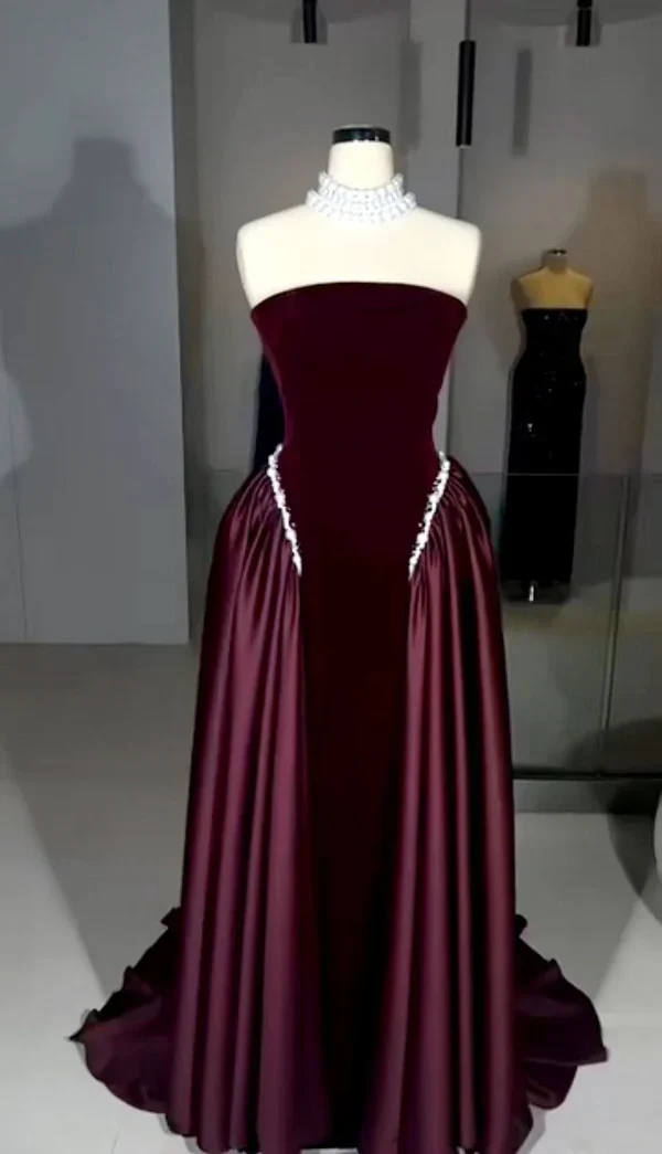 Classy A Line Strapless Sleeveless Lace Up Sweep/Brush Train Prom Dresses