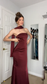 Classy Burgundy Satin Mermaid Long Prom Dress Party Gown With Ribbon