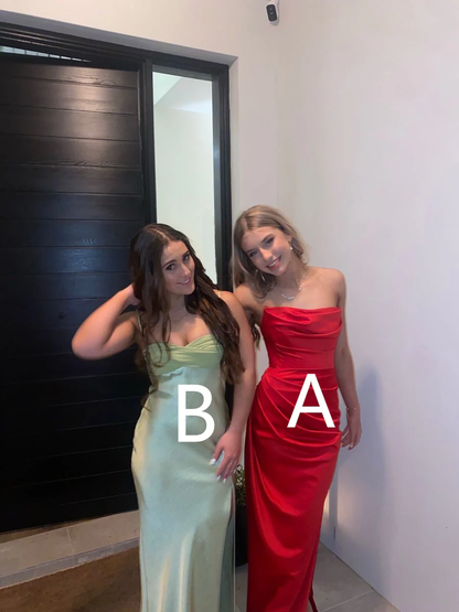 Classy Red Satin Long Evening Dress Red Party Gown