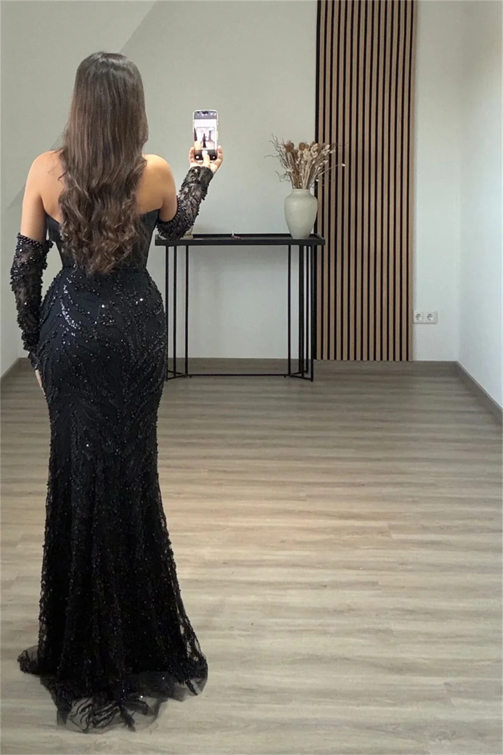 Custom Black Shiny Sequin Beaded Strapless Backless Corset Prom Dress Mermaid Formal event dress