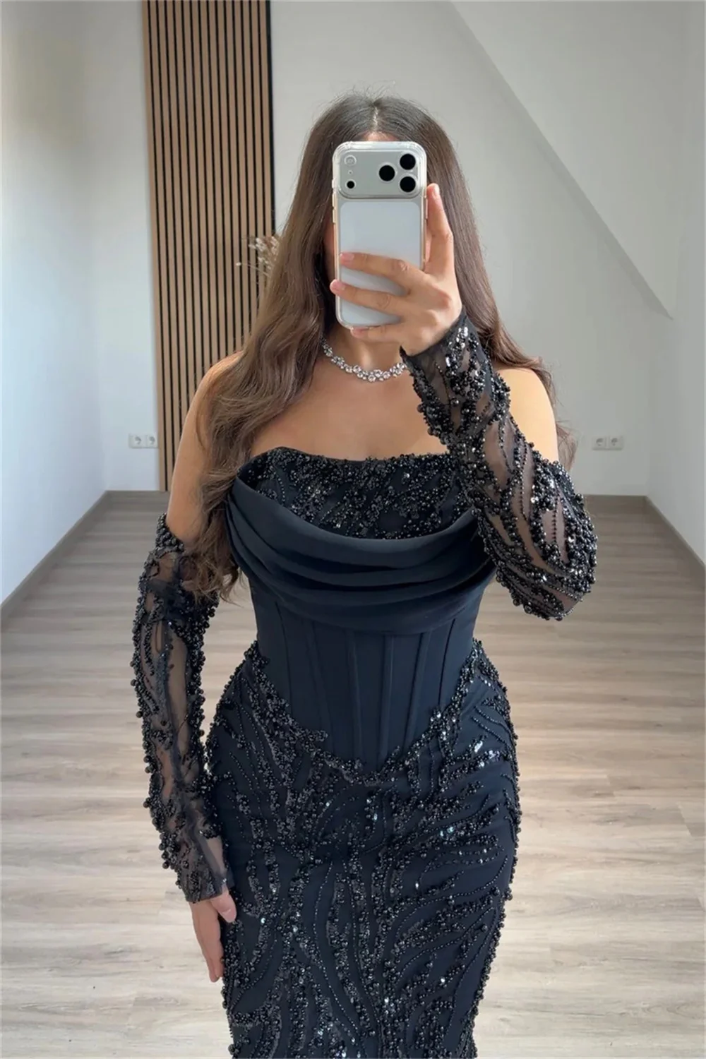 Custom Black Shiny Sequin Beaded Strapless Backless Corset Prom Dress Mermaid Formal event dress