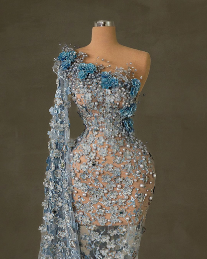 Customized Sexy Mermaid Prom Dresses For Black Girls Handmade Flowers Sequins Evening Dress Formal Birthday Party Gowns