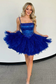 Cute A Line Straps Royal Blue Ruffled Tulle Homecoming Dresses with Beading