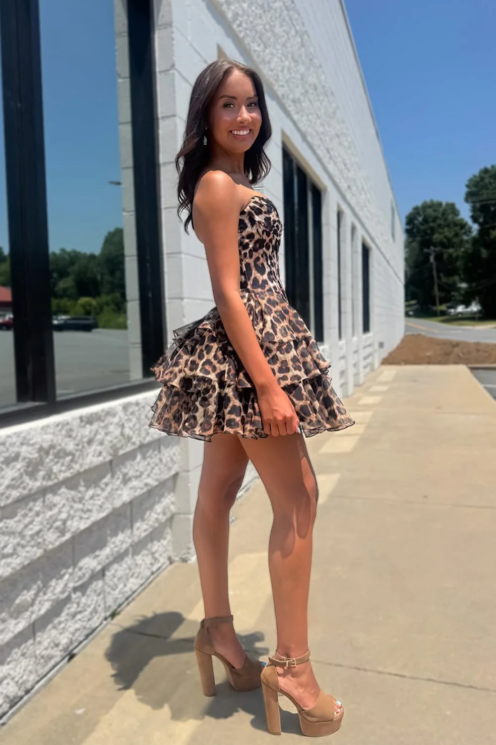 Cute A Line Sweetheart Floral Chiffon Short Homecoming Dress