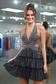 Cute A Line V Neck Hot Stone Black Satin Short Homecoming Dress