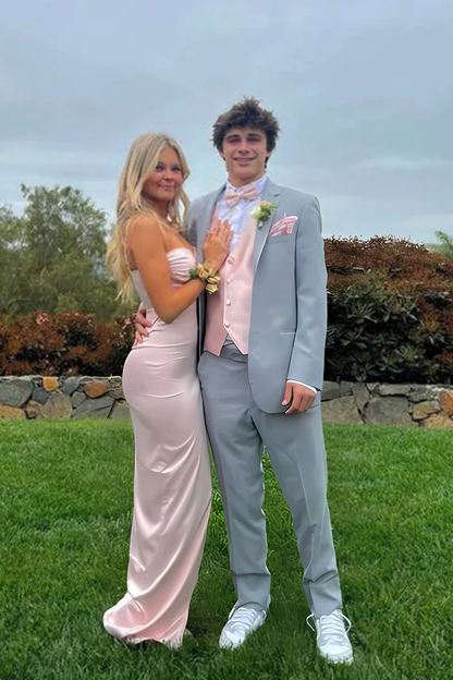 Cute Mermaid Spaghetti Straps Pink Long Prom Dress with Split Front