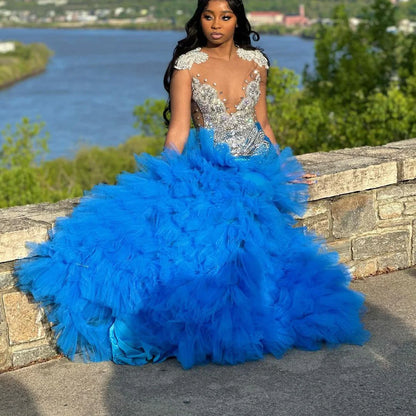 فستان طويل للحفلات الراقصة للفتيات ذوات البشرة السوداء، حورية البحر، مزين بالترتر والخرز والكريستال، فساتين حفلات أعياد الميلاد، فستان سهرة مخصص