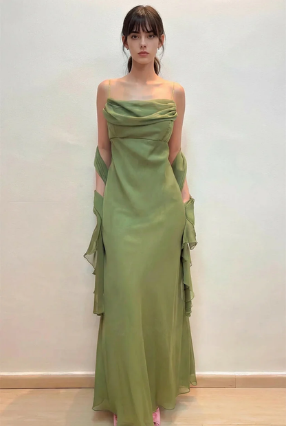 Elegant Bateau Pleated Chiffon Sage Green Prom Dress Party Dress