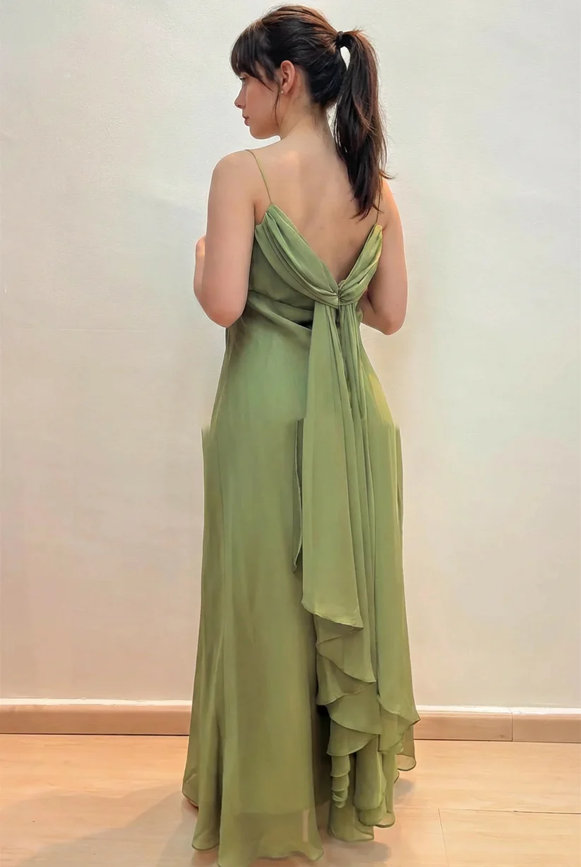 Elegant Bateau Pleated Chiffon Sage Green Prom Dress Party Dress