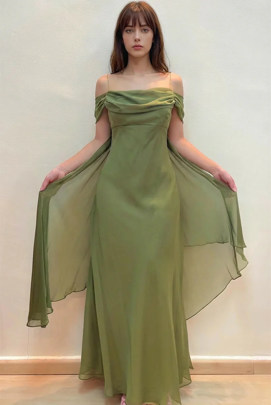 Elegant Bateau Pleated Chiffon Sage Green Prom Dress Party Dress