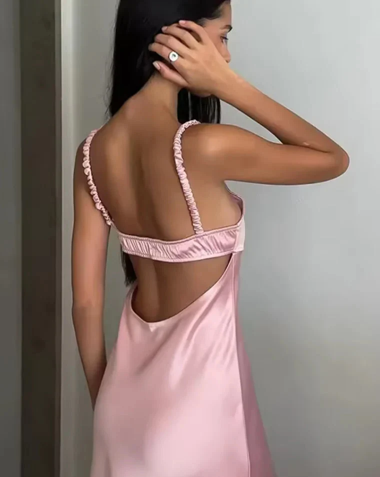 Elegant Pink Spaghetti Strap Backless Mermaid Long Prom Dress