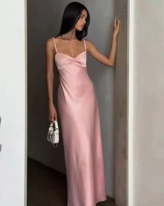 Elegant Pink Spaghetti Strap Backless Mermaid Long Prom Dress