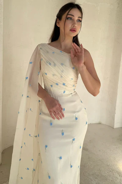 Elegant Pretty Asymmetrical One Shoulder Chiffon Mermaid Prom Dresses Column With Ruffle