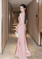 Elegant Sheath One Shoulder Pink Satin Long Prom Dress Party Dress