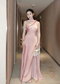 Elegant Sheath One Shoulder Pink Satin Long Prom Dress Party Dress