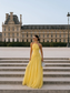 Elegant Yellow Chiffon Halter Applique Sleeveless Prom Dress with Pleated