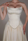 Exquisite Satin Ivory Sleeveless Strapless Long Pleated Prom Dress with Beadings