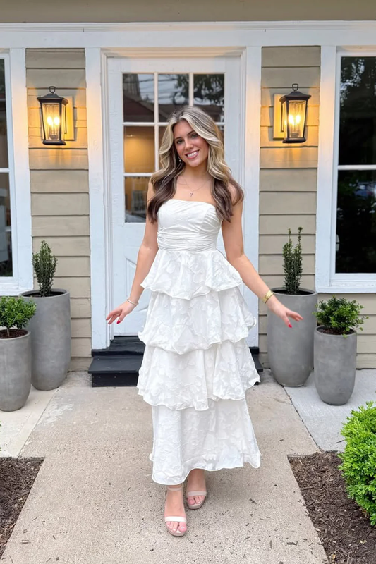 Fairy Sheath Strapless Tiered Long Prom Dress