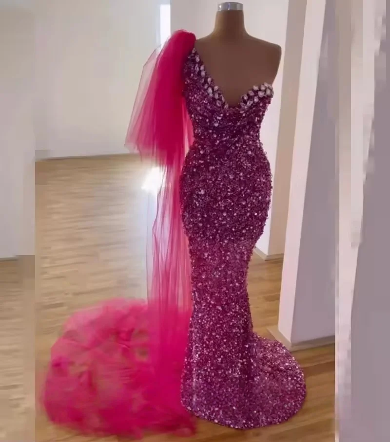 Fashion Sequins Beaded Mermaid Sweetheart Celebrity Prom Dress 2025 African Girls Wedding Party Dress Customized