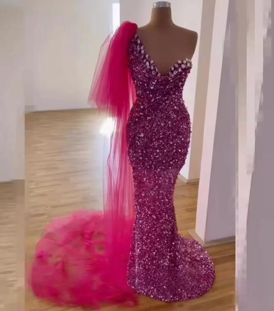 Fashion Sequins Beaded Mermaid Sweetheart Celebrity Prom Dress 2025 African Girls Wedding Party Dress Customized