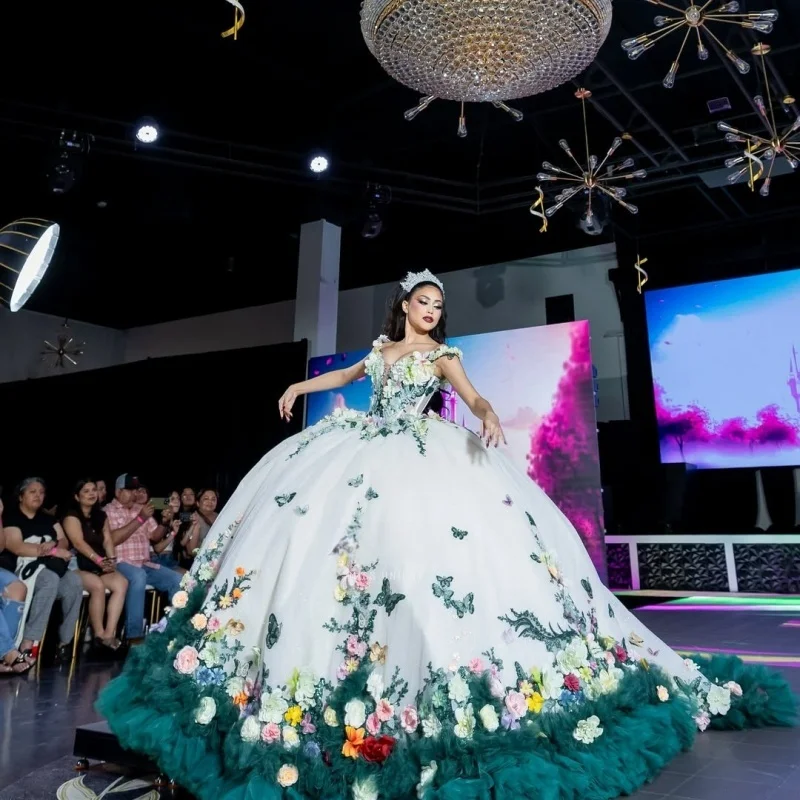 Floral Charro Quinceanera Dresses Ball Gown Off The Shoulder Appliques Ruffles Mexican Sweet 16 Dresses 15 Anos Customized