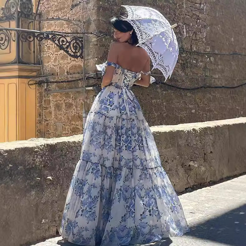 Flower Pattern Prom Dress Spaghetti Strap Princess Formal Occasion Dre ...