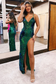 Fuchsia Sequins Lace V Neck Mermaid Long Prom Dress with Slit