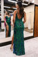 Fuchsia Sequins Lace V Neck Mermaid Long Prom Dress with Slit