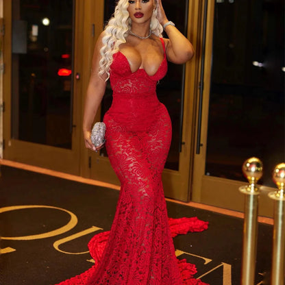 Robe de bal rouge solitaire, robe de soirée sirène, robe de soirée personnalisée