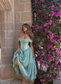 Gentle A Line Off the Shoulder Satin Long Prom Dress