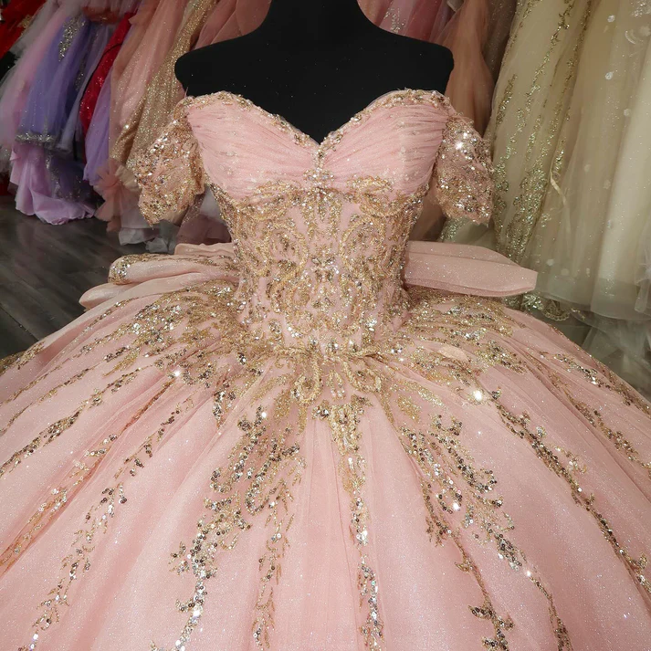 Glittery Tulle Corset Sequin Beaded Pink Quinceanera Dresses for Birthday Party