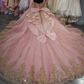 Glittery Tulle Corset Sequin Beaded Pink Quinceanera Dresses for Birthday Party