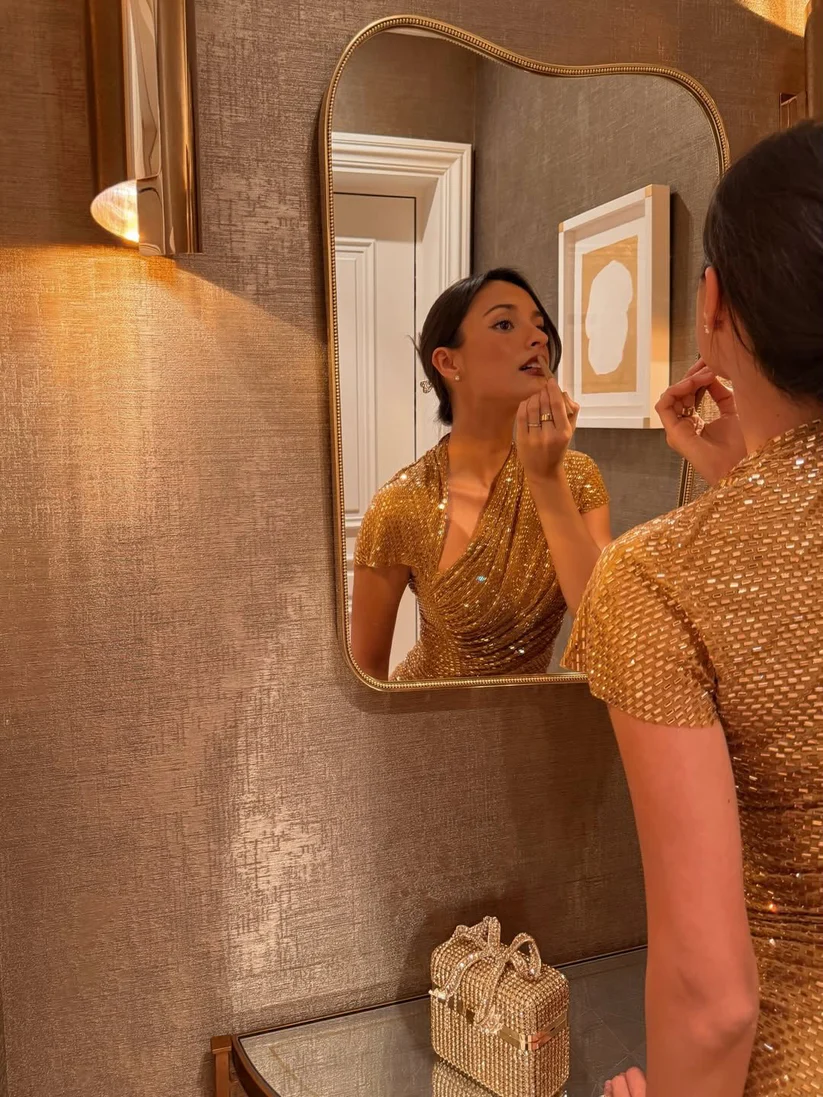 Glod Sleevless Mermaid Sequins Sparkle Prom Dress