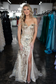 Gold Off the Shoulder Sequins Lace Mermaid Prom Dresses with Slit