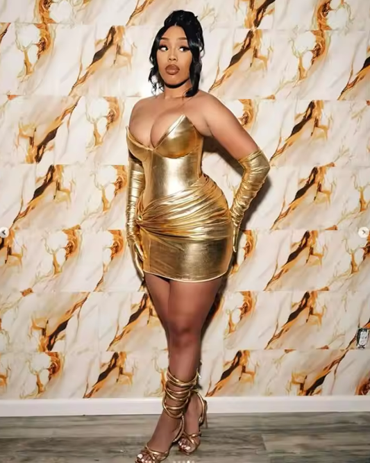 Gold Sparkly Mini Evening Cocktail Dresses Black Girl Sweetheart Corset Lace-up Ruched Customsized Birthday Party Gala Gown