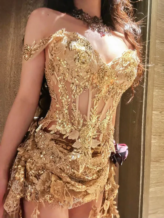 Golden A Line Straps Exquisite Sequin Short Homecoming Dress