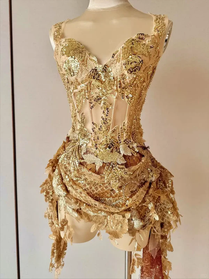 Golden A Line Straps Exquisite Sequin Short Homecoming Dress