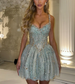 Gorgeous Blue Tulle Sequin Beaded Short Birthday Party Dress A Line Homecoming Dress
