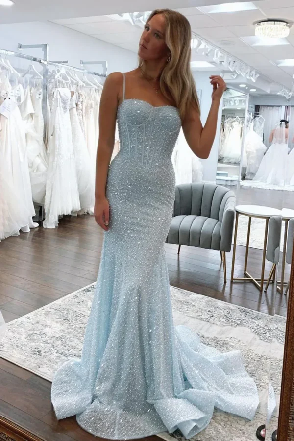 Gorgeous Mermaid Strapless Spaghetti Straps Sleeveless Pleated Fully Beaded Peom Party Dress Evening Gown Birthday Dress Cocktail Dress