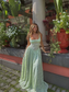 Green A Line Straps Satin Long Prom Dress with Slit