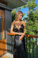 Simple A Line Spaghetti Straps Black Long Prom Dress with Criss Cross Back