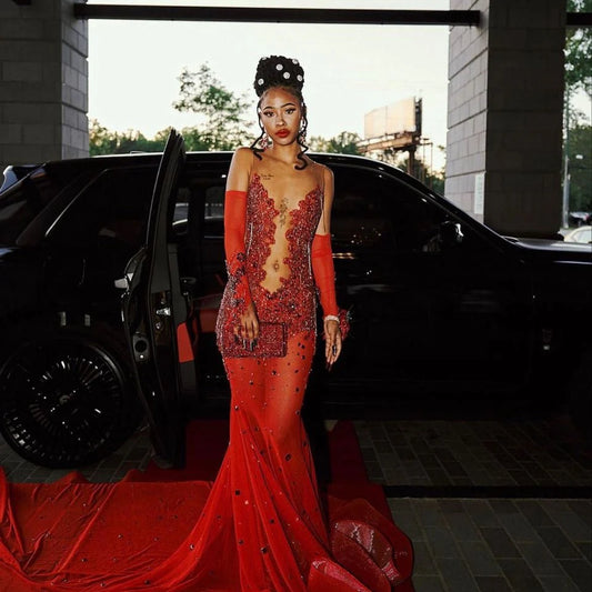 Vestido de baile vermelho solitário, sereia, vestido de festa, vestido de noite personalizado
