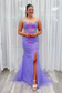Lavender Scoop Neck Sequins Appliques Mermaid Long Prom Dress