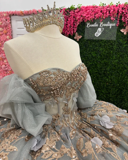 Luxury Glittery Tulle Sweetheart 3D Flowers Sweet 16 Quinceanera Dresses with Bowknot
